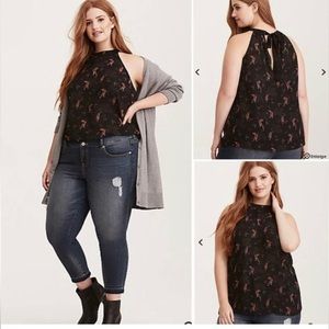Torrid Tiger Print Georgette Blouse Halter Black 1